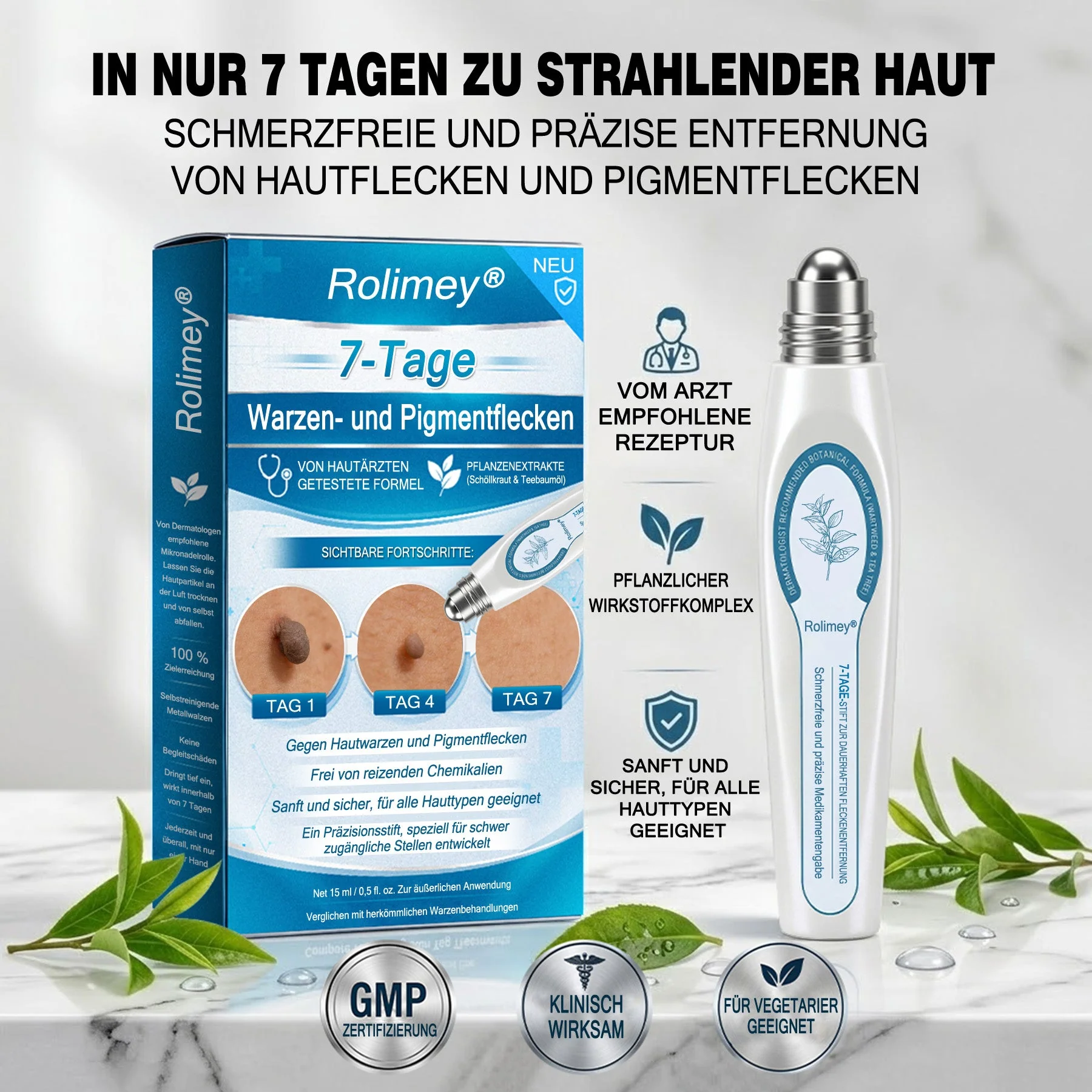 Rolimey® 7-Tage Tag- & Spot-Entferner🧬 (𝐙𝗲𝗿𝗼 𝐏𝗮𝗶𝗻, 𝐙𝗲𝗿𝗼 𝐒𝗰𝗮𝗿𝘀 Roll-On) ✅ Geeignet für: Hauttags, Flecken, Muttermale, Warzen, Blasen, Ekzeme, Schuppen, Hautkeratosen, Akne, Hautwucherungen, Narben, Geburtstagsmale 👩‍⚕️