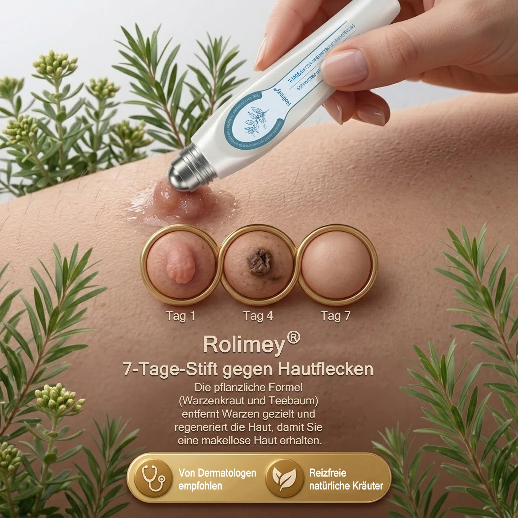 Rolimey® 7-Tage Tag- & Spot-Entferner🧬 (𝐙𝗲𝗿𝗼 𝐏𝗮𝗶𝗻, 𝐙𝗲𝗿𝗼 𝐒𝗰𝗮𝗿𝘀 Roll-On) ✅ Geeignet für: Hauttags, Flecken, Muttermale, Warzen, Blasen, Ekzeme, Schuppen, Hautkeratosen, Akne, Hautwucherungen, Narben, Geburtstagsmale 👩‍⚕️ - Image 2